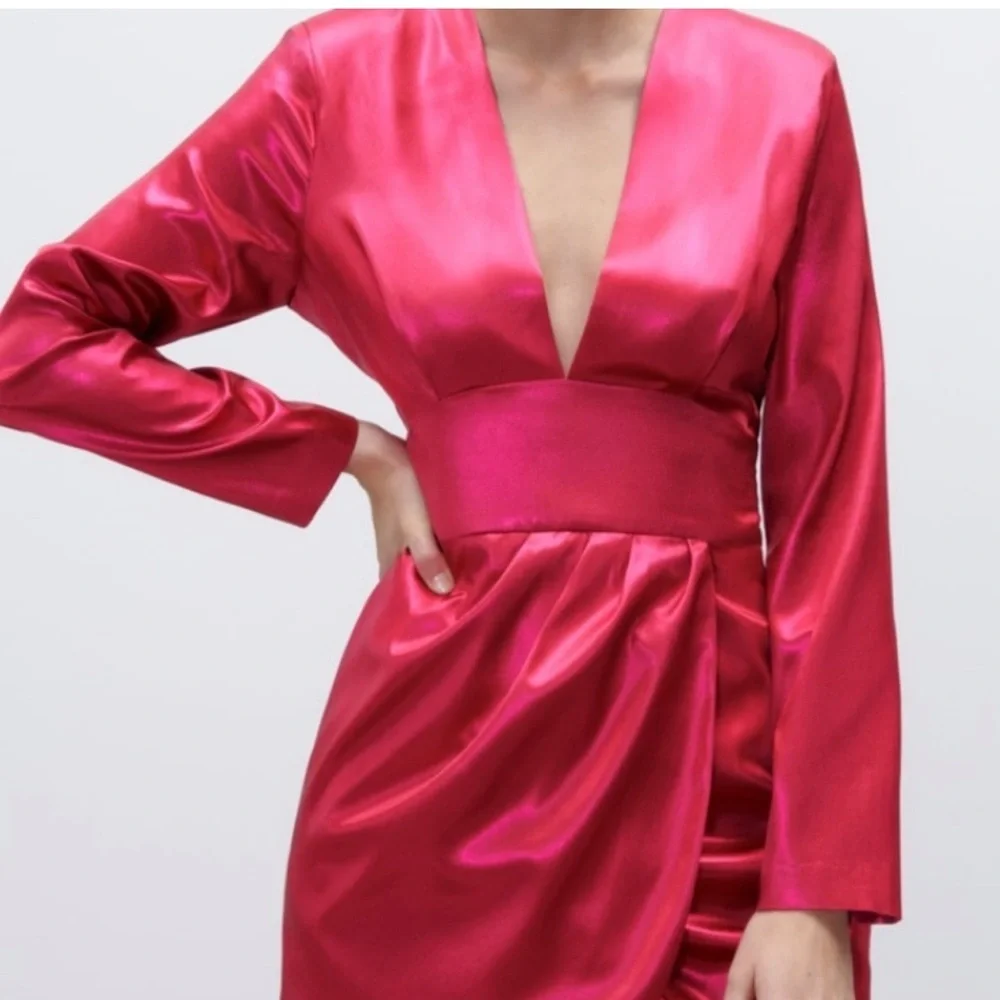 Zara Glam Party Ready Pink Metallic Long Sleeve Mini‎ Dress